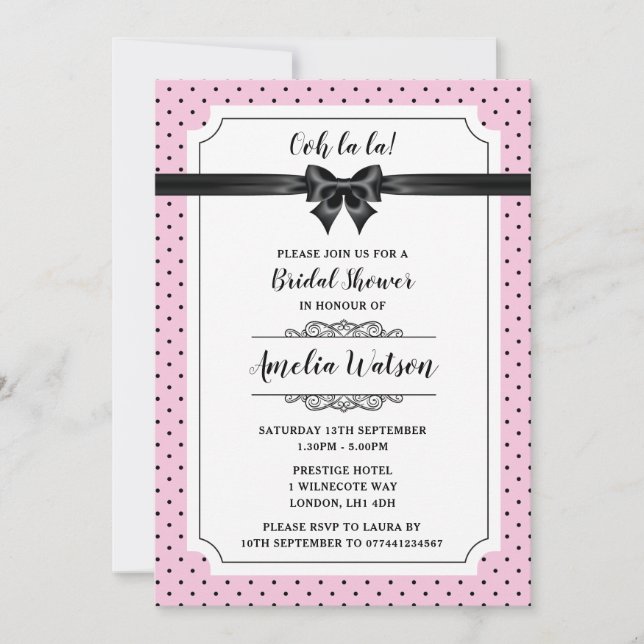 Paris themed Bridal Shower Invitations (Front)