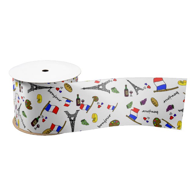 Paris Themed Cartoon Style Pattern Ribbon (Spool)
