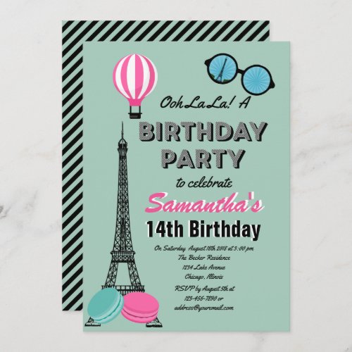 Paris Themed Happy Birthday Invitation Card