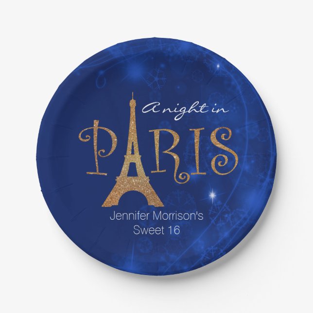 Paris Themed Sweet 16 Custom Paper Plates (Front)