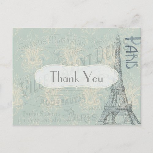 Paris Themed Thank You Postcard