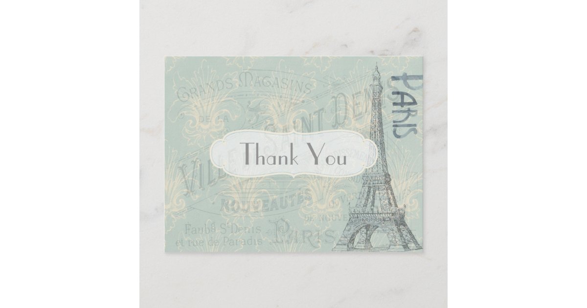 Paris Themed Thank You Postcard | Zazzle