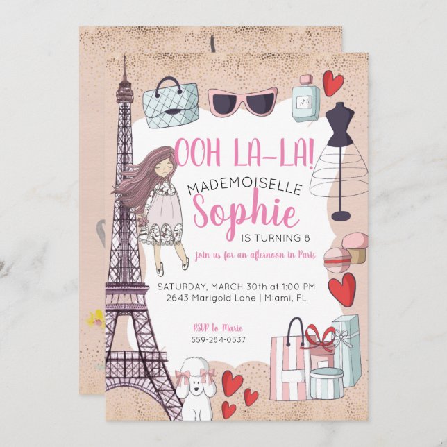 Paris Themed Tween Party Invitation (Front/Back)