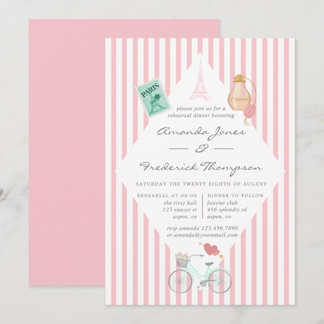 Paris Themed Wedding Rehearsal Dinner Invitation (Front/Back)