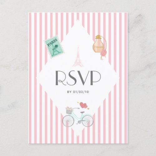Paris Themed Wedding RSVP Invitation Postcard
