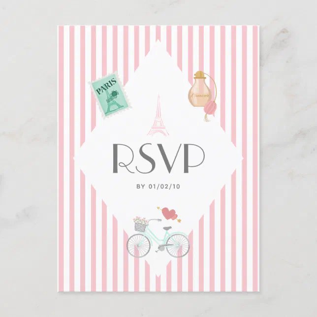 Paris Themed Wedding RSVP Invitation Postcard | Zazzle