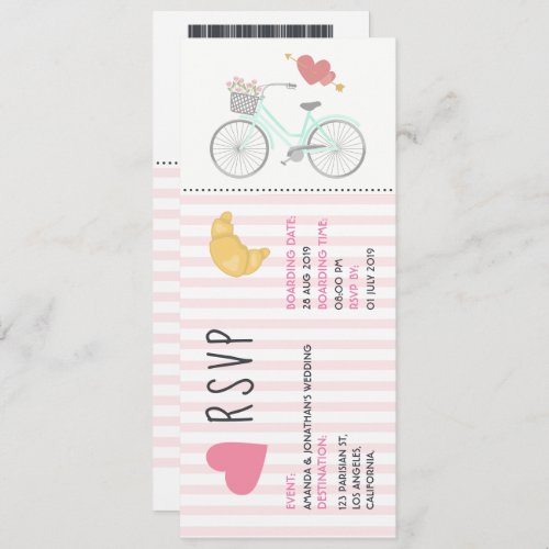 Paris Themed Wedding Ticket RSVP Invitation