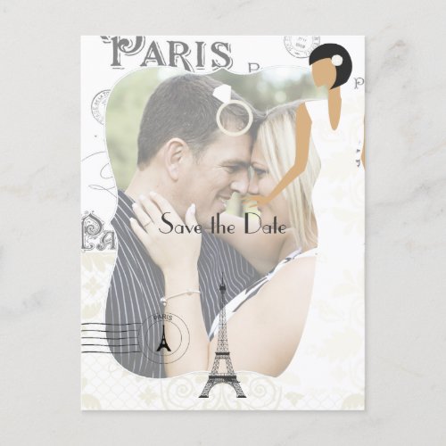 Paris Themed White Wedding Save the Date add photo Announcement Postcard