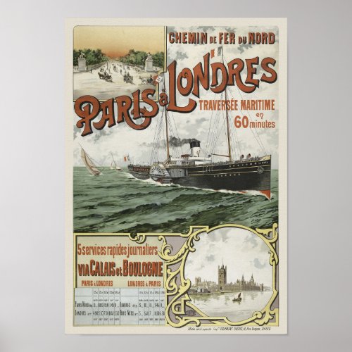 Paris to London Vintage Poster 1890