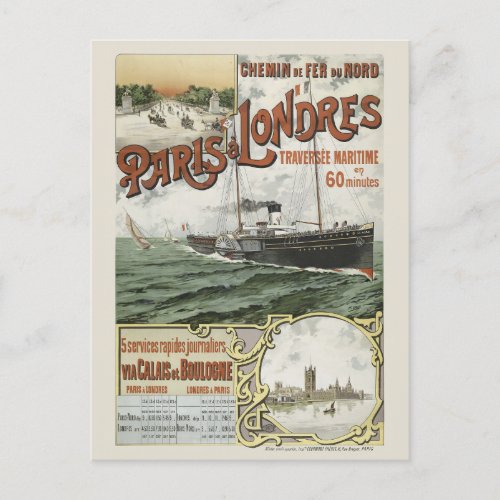 Paris to London Vintage Poster 1890 Postcard
