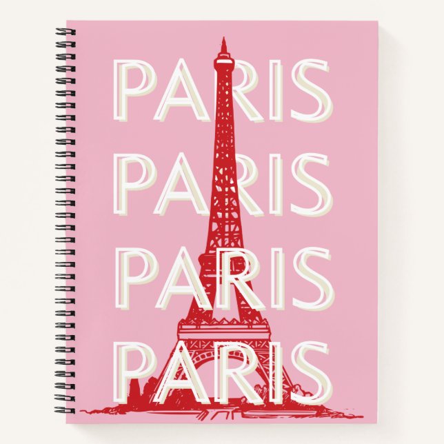 Paris, Travel Art, Retro Art, Pink Notebook (Front)