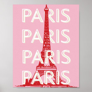 Paris, Travel Art, Retro Art, Pink Poster