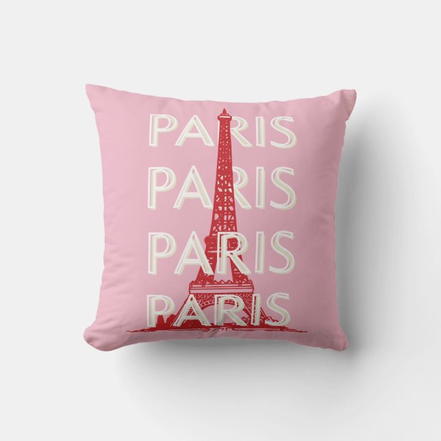 Paris, Travel Art, Retro Art, Pink Throw Pillow (Front)