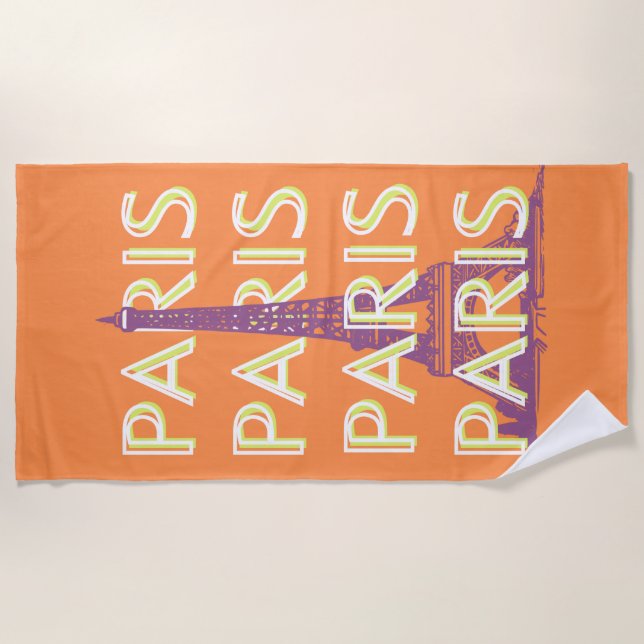 Paris, Travel Art, Retro Travel Art Beach Towel (Front)