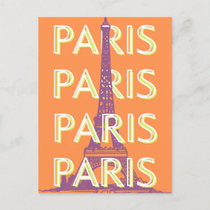 Paris, Travel Art, Retro Travel Art Holiday Postcard