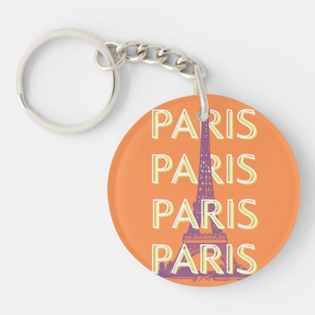 Paris, Travel Art, Retro Travel Art Keychain (Front)