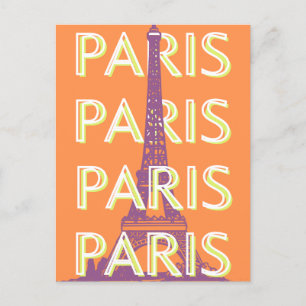 Paris, Travel Art, Retro Travel Art, Orange Holiday Postcard