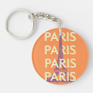 Paris, Travel Art, Retro Travel Art, Orange Keychain