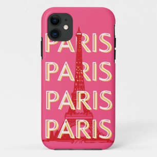 Paris, Travel Art, Retro Travel Art, Pink iPhone 11 Case