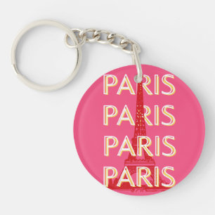 Paris, Travel Art, Retro Travel Art, Pink Keychain