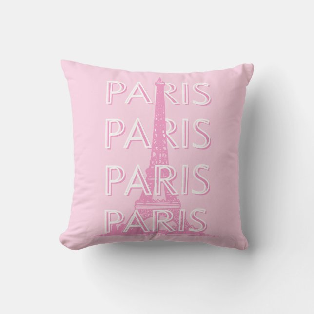 Paris Travel Art, Travel Art, Preppy Art, Pink Throw Pillow (Front)