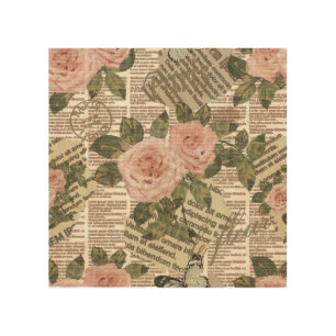 Paris Travel: Vintage Newspaper Wallpaper. Wood Wall Art