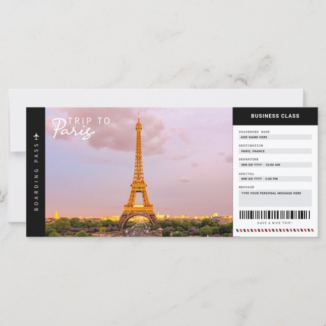 Paris Trip Boarding Pass Travel Vacation Ticket (Front)