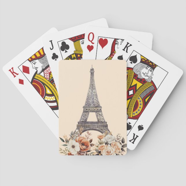 Paris Trip Eiffel Tower Beautiful Floral Poker Cards (Back)