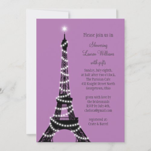 Paris Twinkles Bridal Shower Invitation (purple)