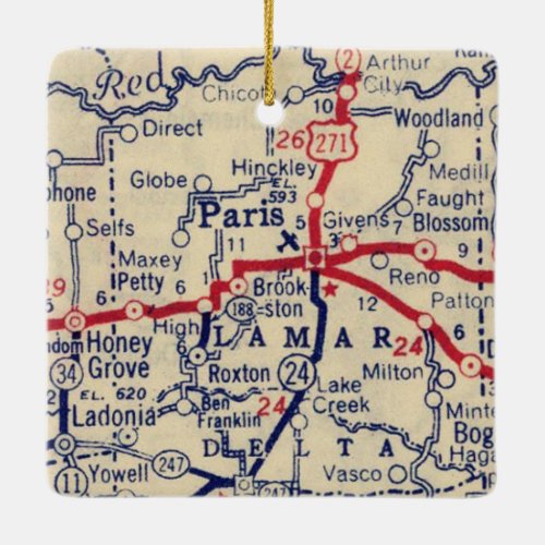 Paris TX 1941 Map Ceramic Ornament