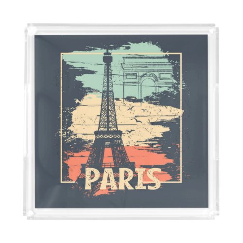 Paris typography abstract Eiffel poster Acrylic Tray