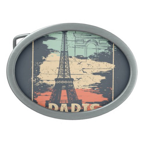 Paris typography abstract Eiffel poster Belt Buckle