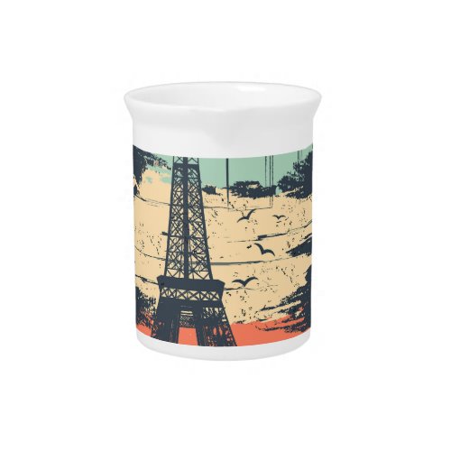 Paris typography abstract Eiffel poster Beverage Pitcher