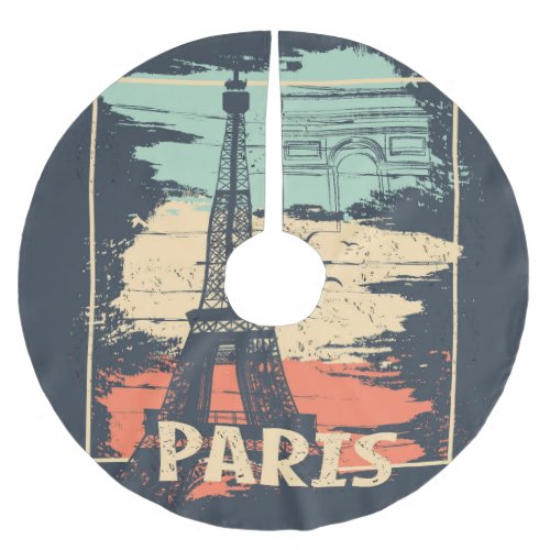 Paris typography abstract Eiffel poster Brushed Polyester Tree Skirt