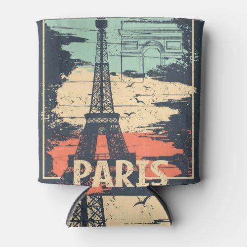 Paris typography abstract Eiffel poster Can Cooler