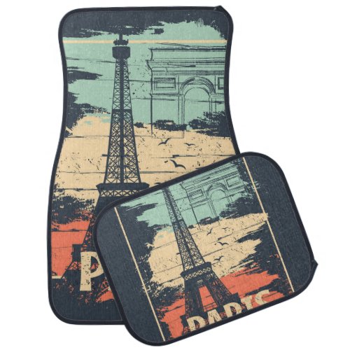 Paris typography abstract Eiffel poster Car Floor Mat