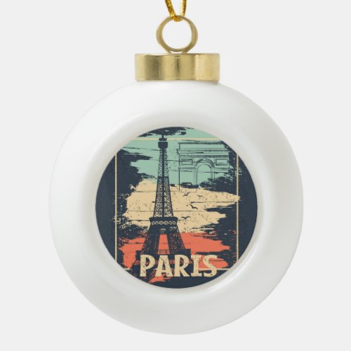 Paris typography abstract Eiffel poster Ceramic Ball Christmas Ornament
