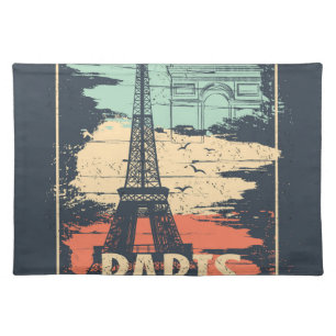 Paris typography: abstract Eiffel poster. Cloth Placemat
