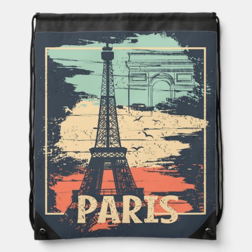 Paris typography abstract Eiffel poster Drawstring Bag