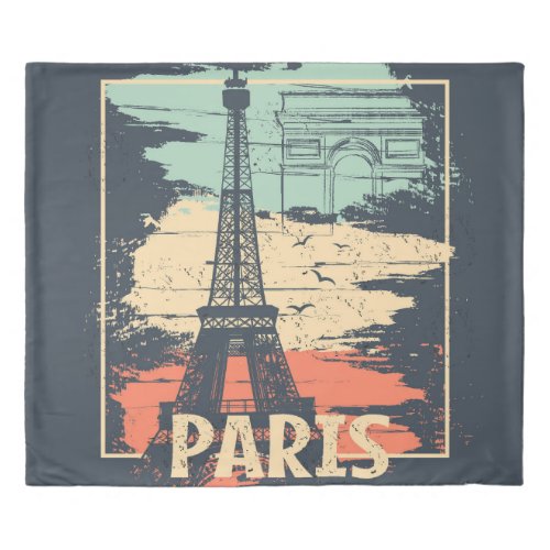 Paris typography abstract Eiffel poster Duvet Cover