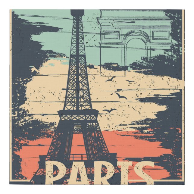 Paris typography: abstract Eiffel poster. Faux Canvas Print (Front)