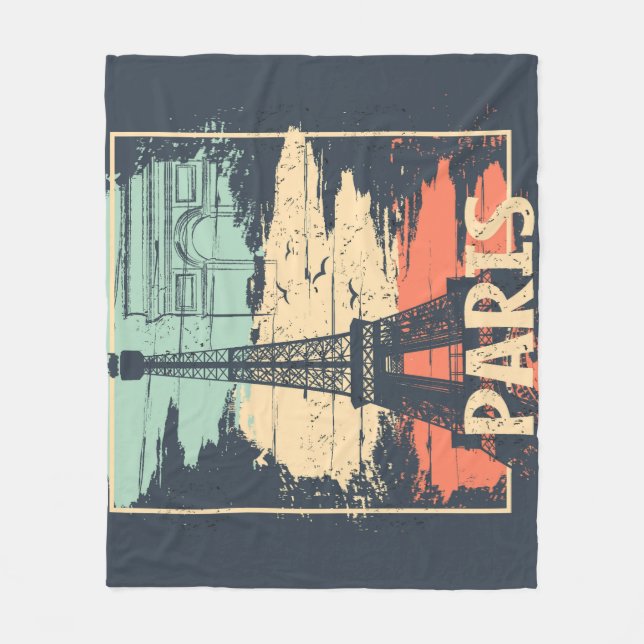 Paris typography: abstract Eiffel poster. Fleece Blanket (Front)