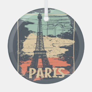 Paris typography: abstract Eiffel poster. Glass Ornament