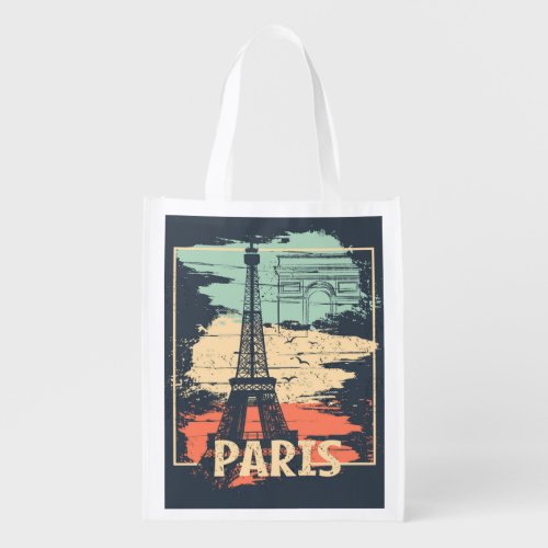 Paris typography abstract Eiffel poster Grocery Bag