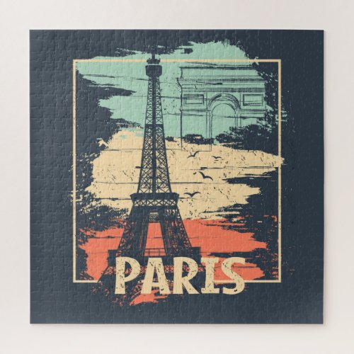 Paris typography abstract Eiffel poster Jigsaw Puzzle