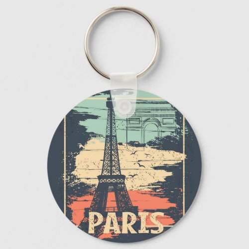 Paris typography abstract Eiffel poster Keychain