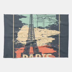 Paris typography: abstract Eiffel poster. Kitchen Towel