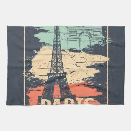 Paris typography abstract Eiffel poster Kitchen Towel