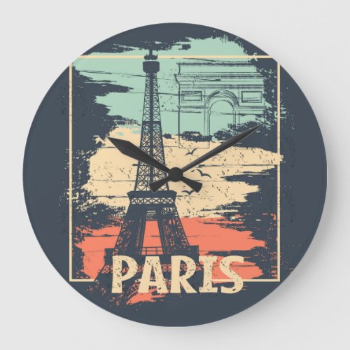 Paris typography abstract Eiffel poster Large Clock