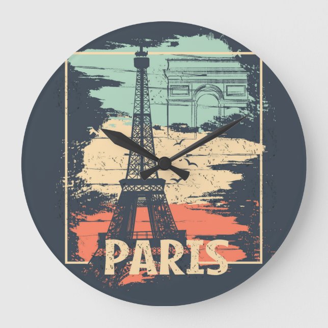 Paris typography: abstract Eiffel poster. Large Clock (Front)